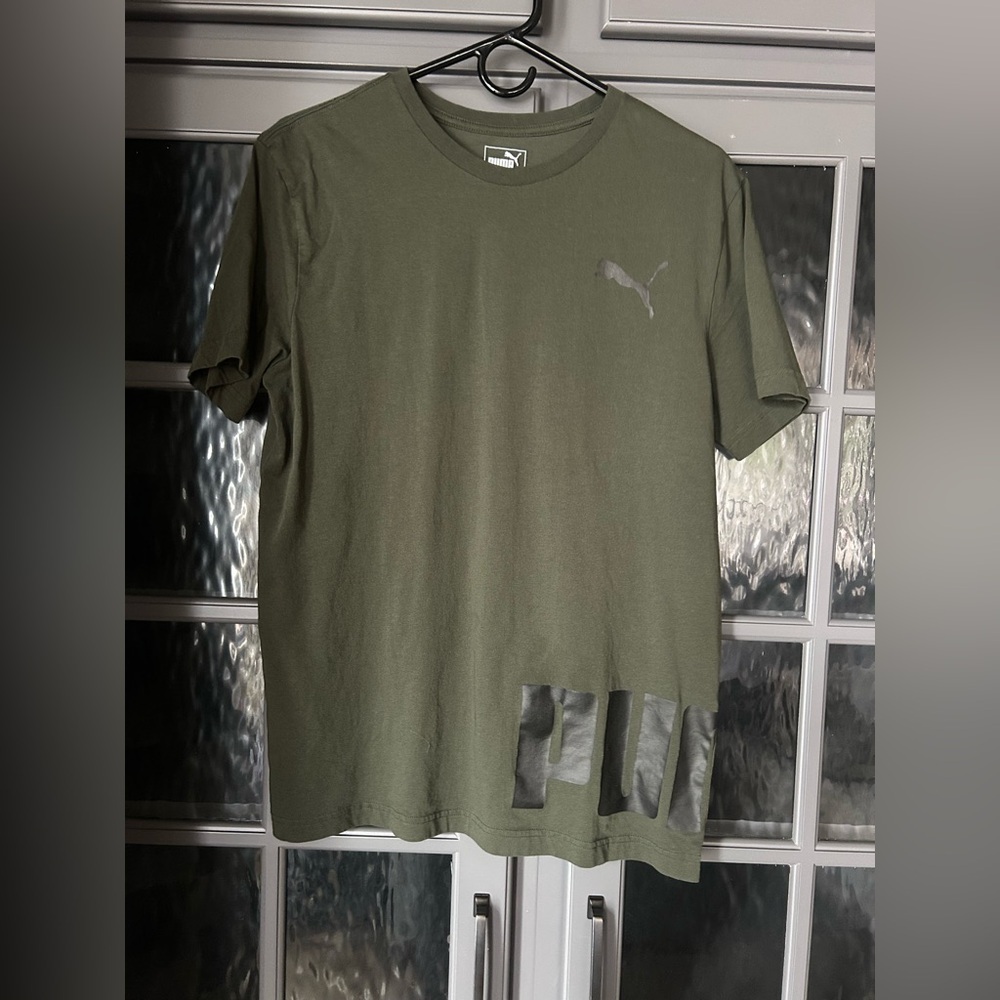 Puma Men's Army Green Short Sleeve Logo Tee